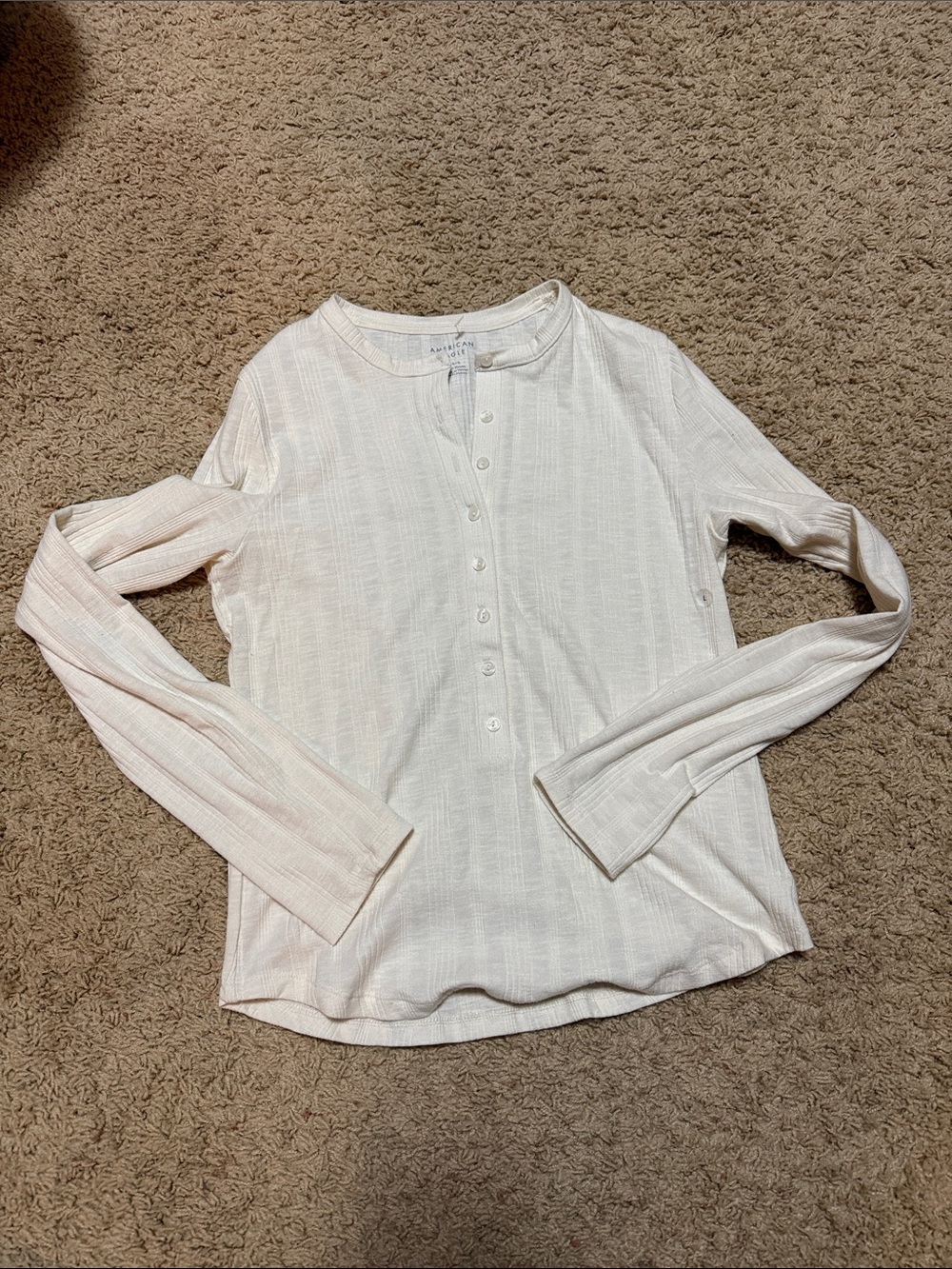 American Eagle Outfitters Cream Henley Long-Sleeve Top